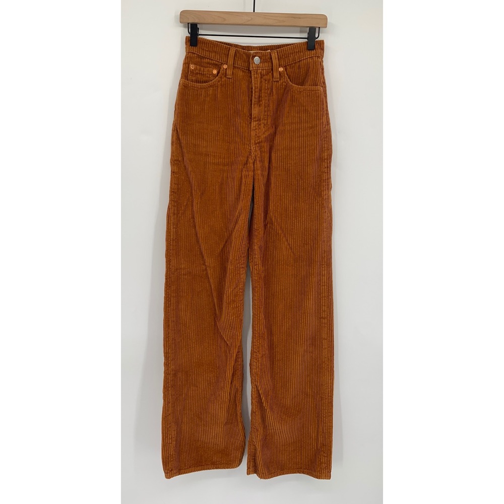 Levis Ribcage Wide Leg Corduroy Pants Women 25 Brown Orange Fall Boho